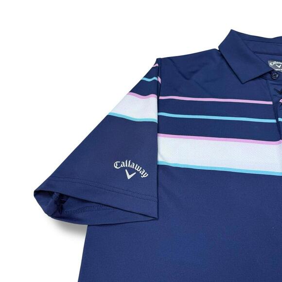 Callaway Shirt Men Medium Navy Striped OPTI DRI Performance Golf Polo Stretchy - Picture 3 of 9